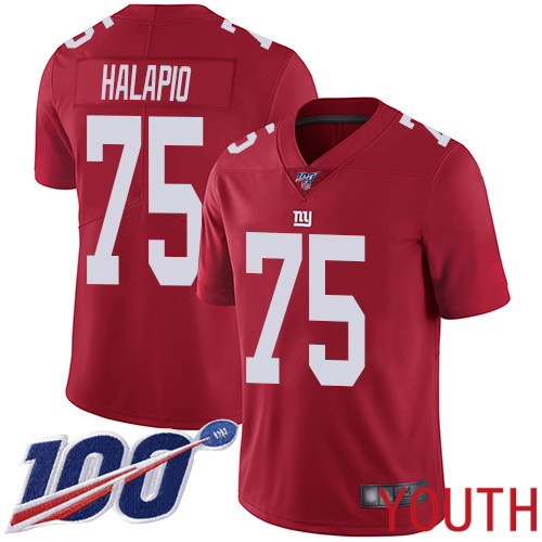 Youth New York Giants #75 Jon Halapio Red Limited Red Inverted Legend 100th Season Football NFL Jersey->youth nfl jersey->Youth Jersey